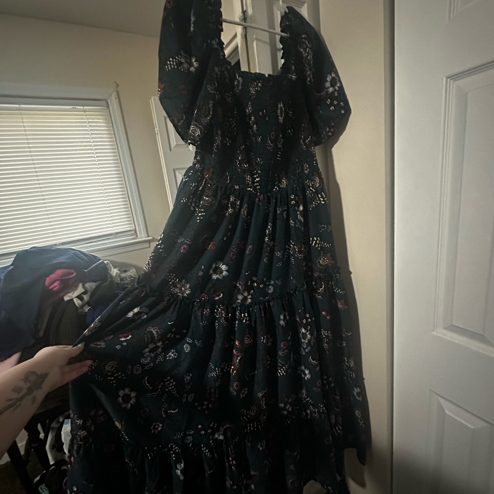 Green Off the Shoulder Ruffled Tiered Sundress